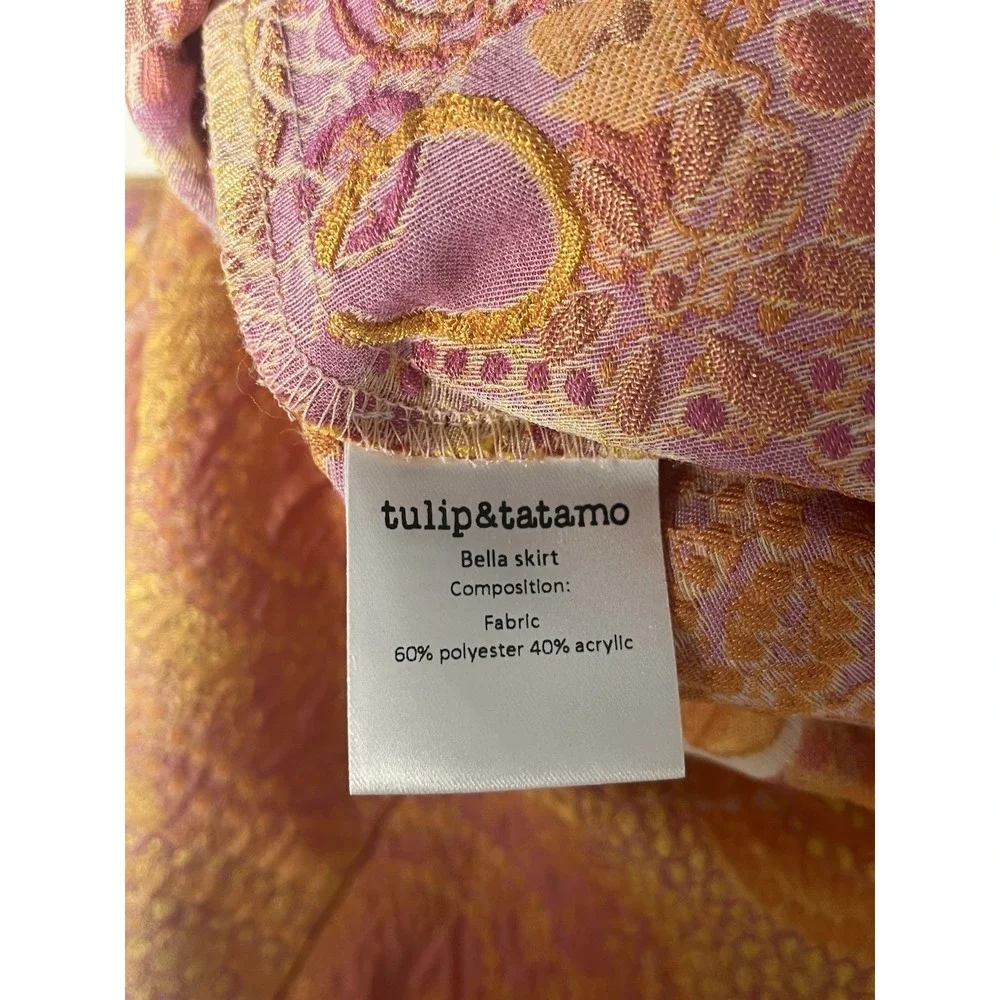 Tulip & Tatamo Floral‎ Brocade Bella Skirt Orange Mod Norway Medium Circles Slit